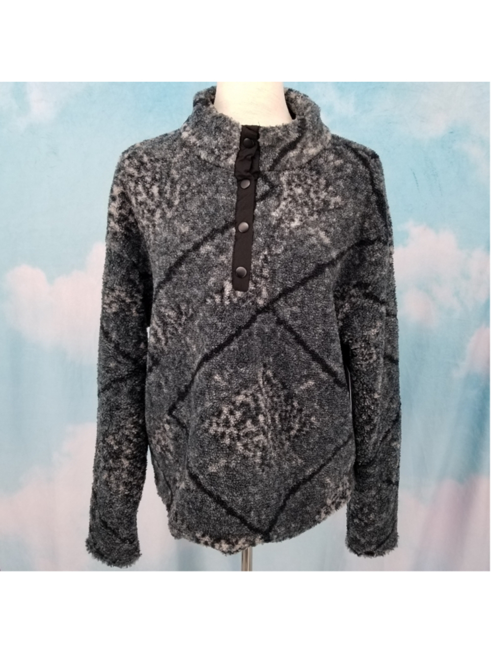Marika Sherpa Pullover XL NWT Cropped Black Cheetah Bandana Snap Fleece
